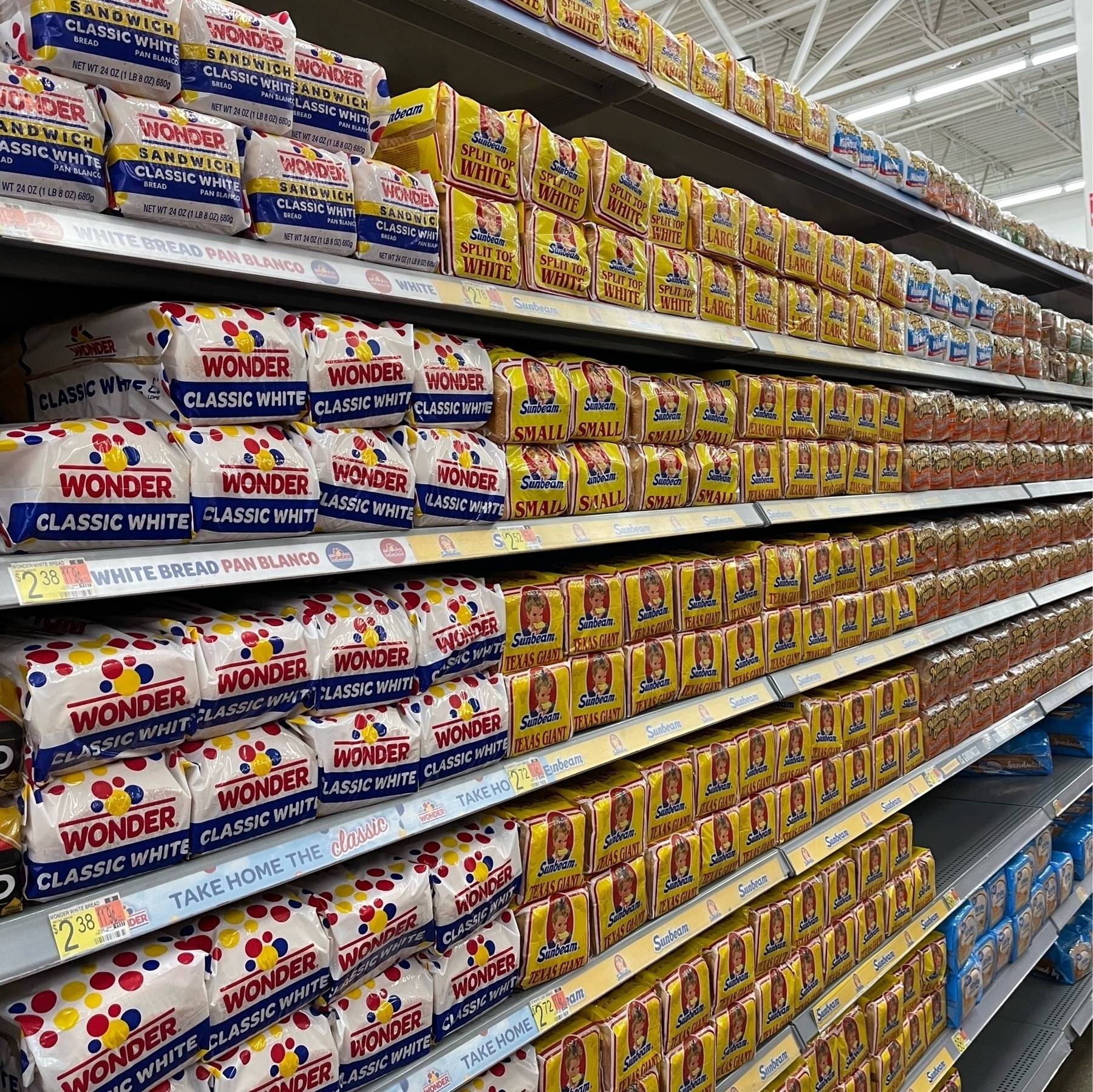 Bread on the grocery store shelves