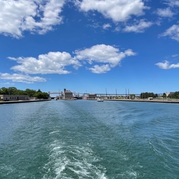 Sailing away from the entrance to the Soo Locks