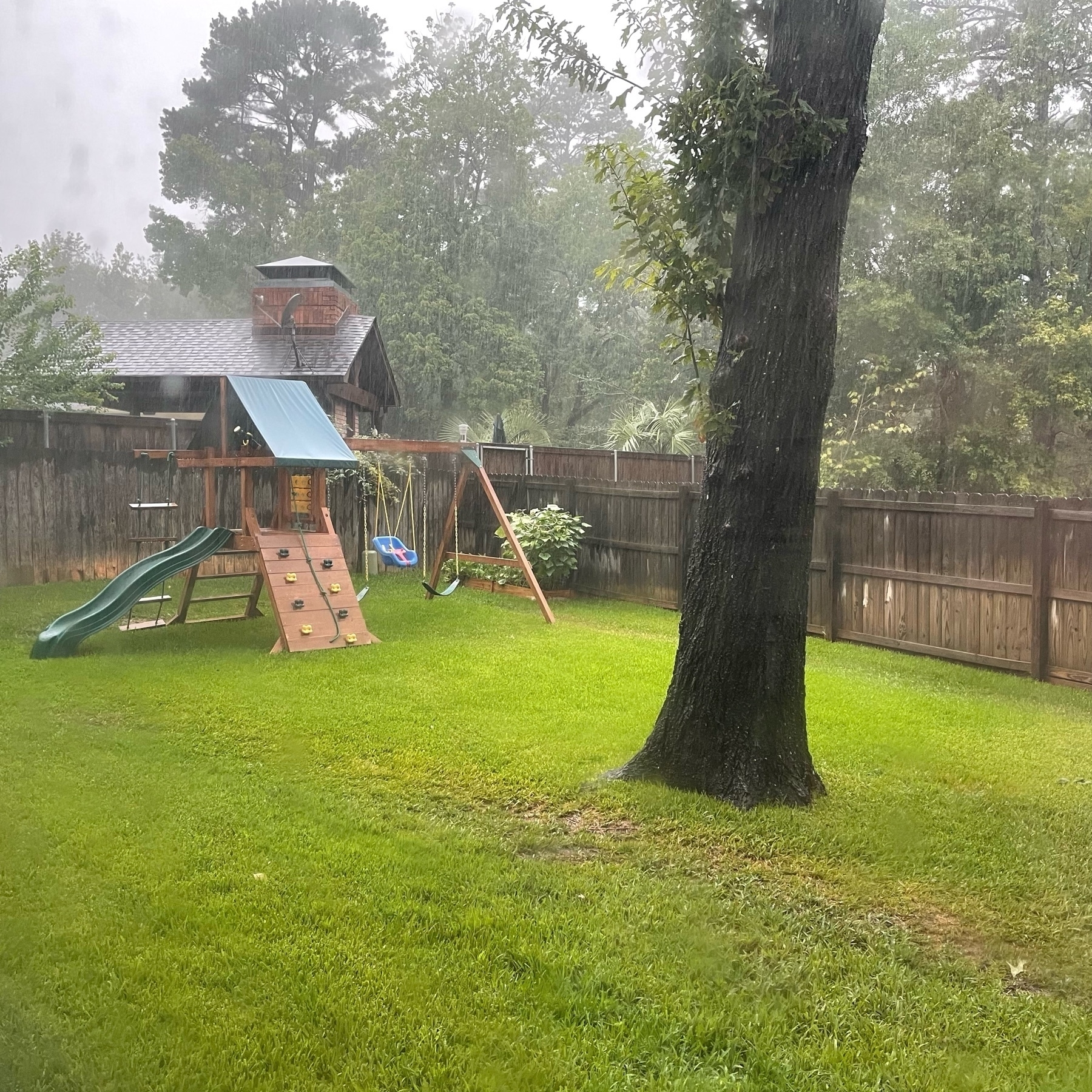 Rain on a backyard playset