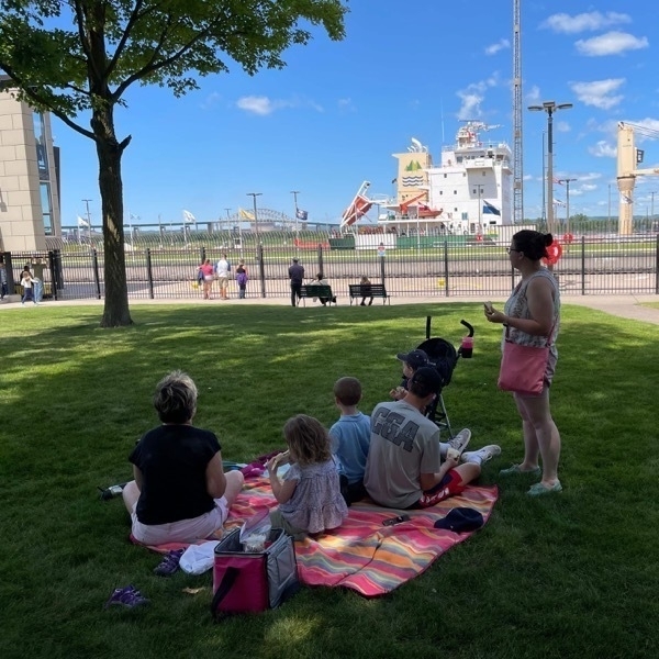 Picnic in the park next to the Soo Locks