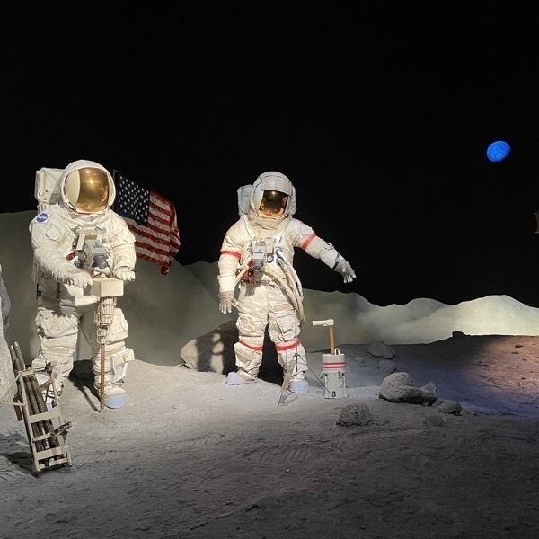 Mock-up of astronauts on the surface of the moon