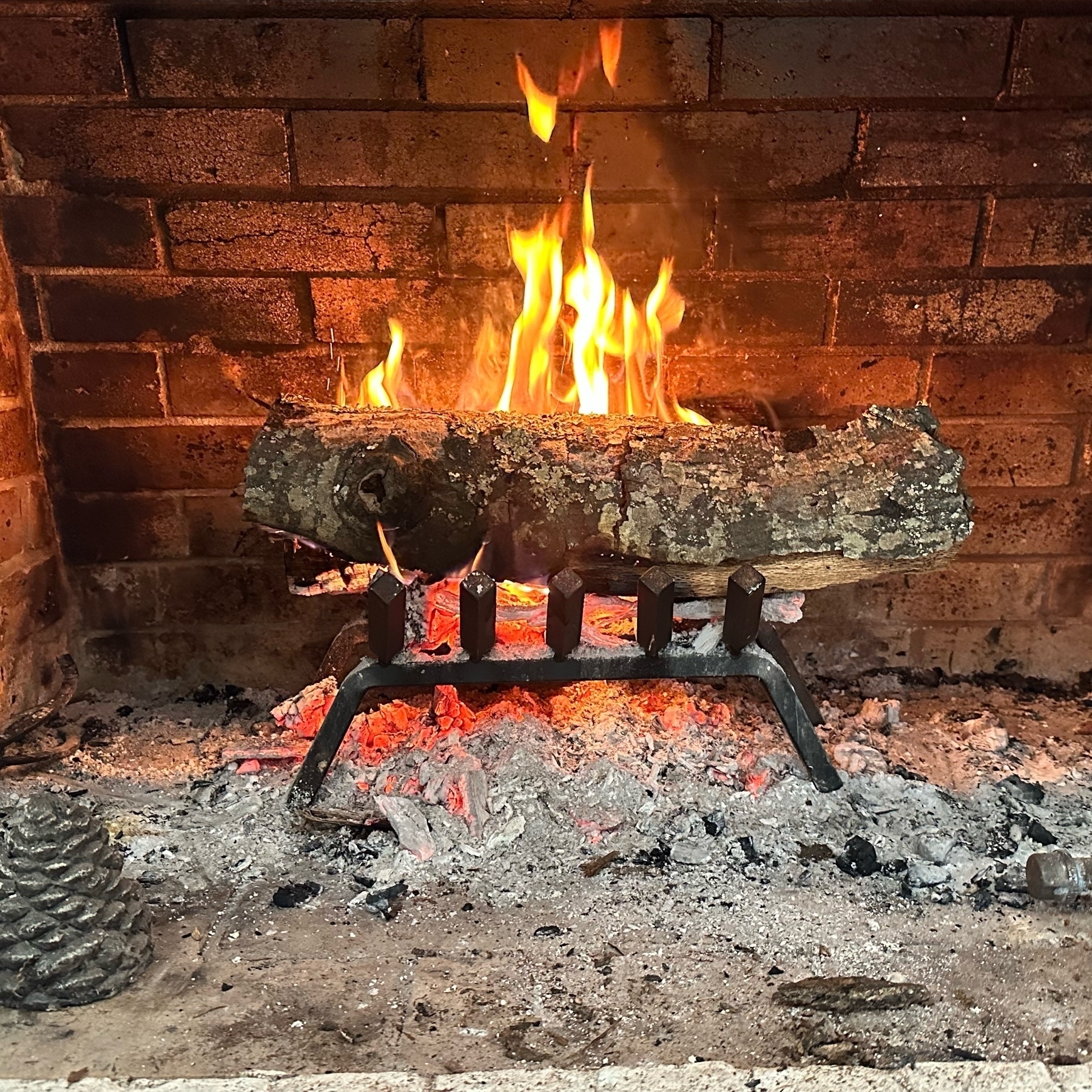 Fire in a masonry fireplace