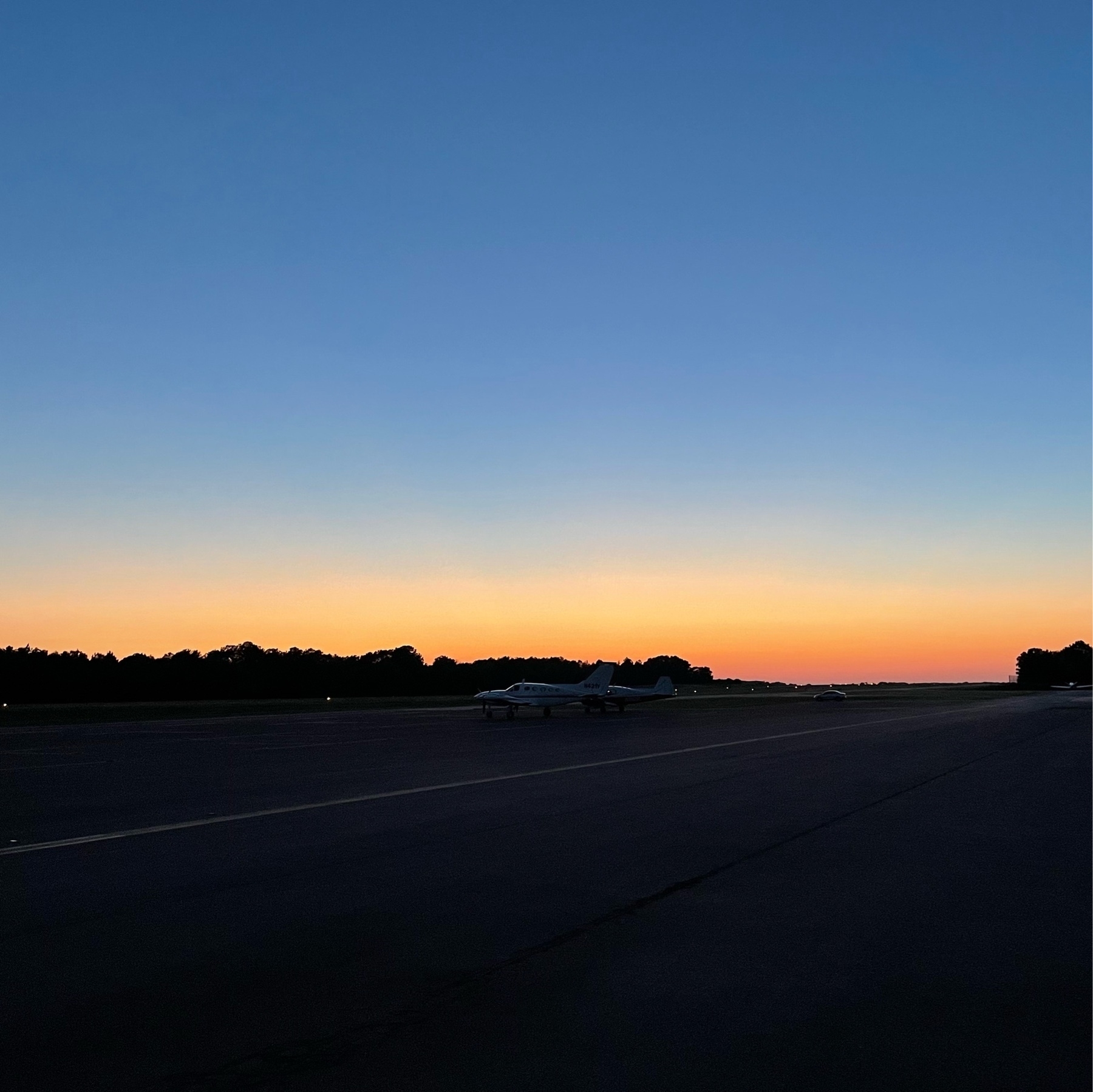 Sunset on airport ramp
