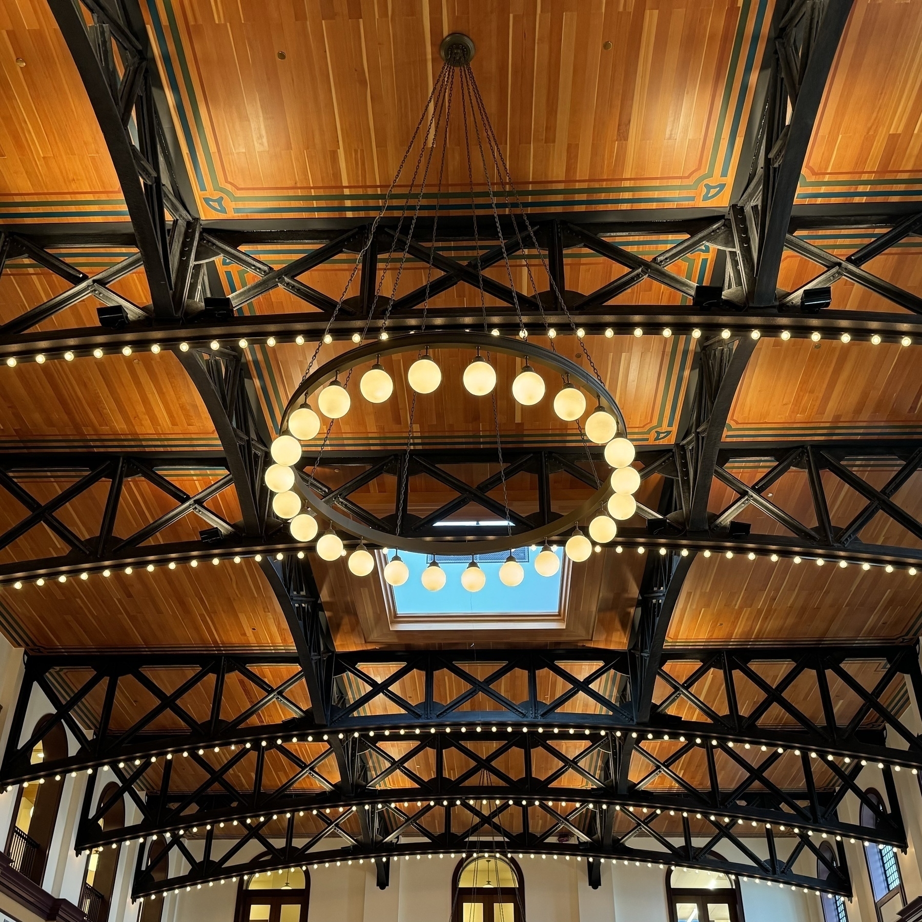 Lights along a ceiling