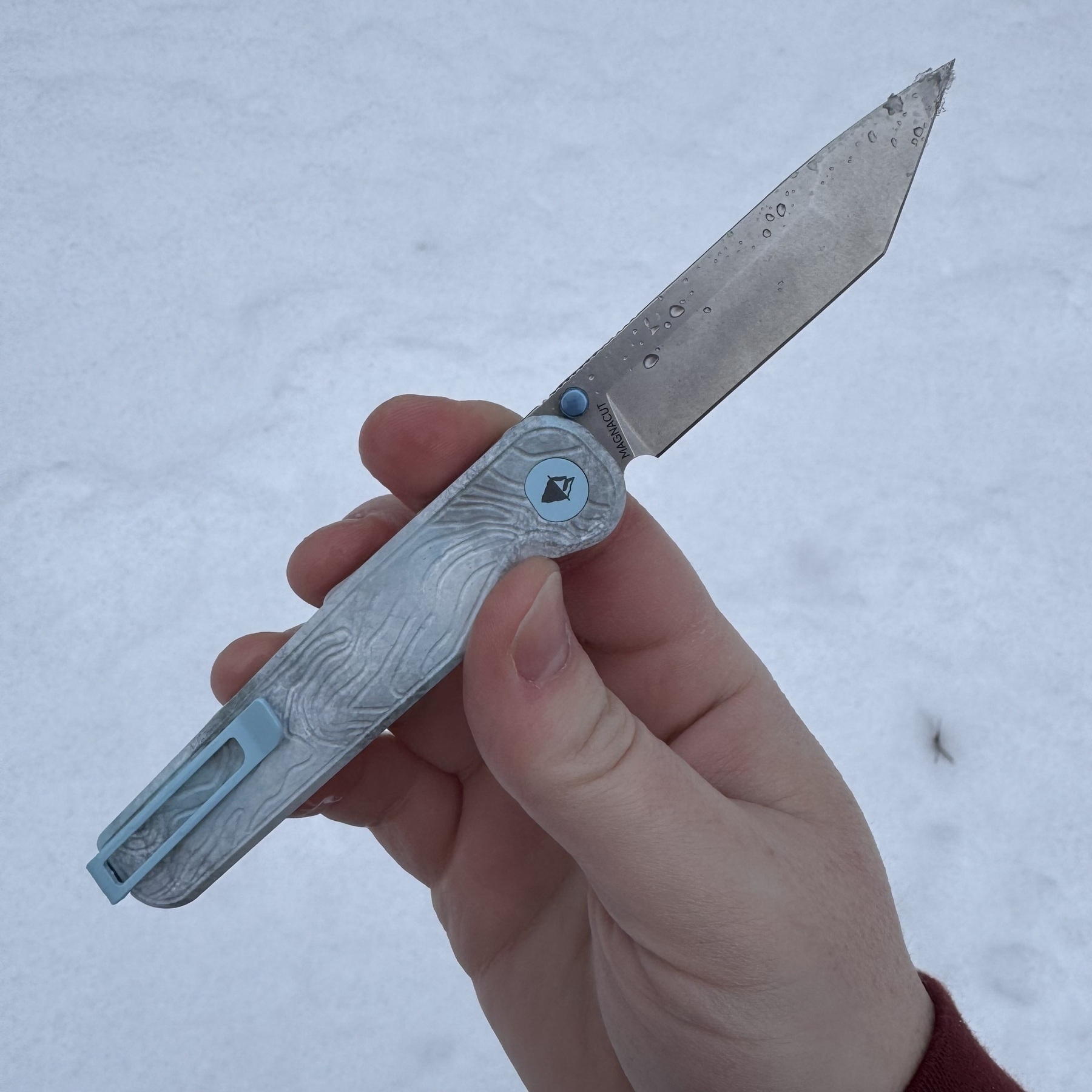 Tactile Knife Co. Icefall Topographic Rockwall in the snow