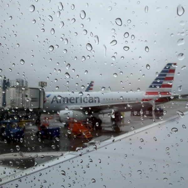 Rainy airplane window