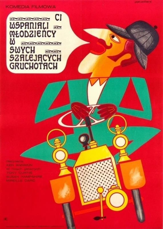 The Polish poster by Eryk Lipiński for Those Daring Young Men in Their Jaunty Jalopies movie