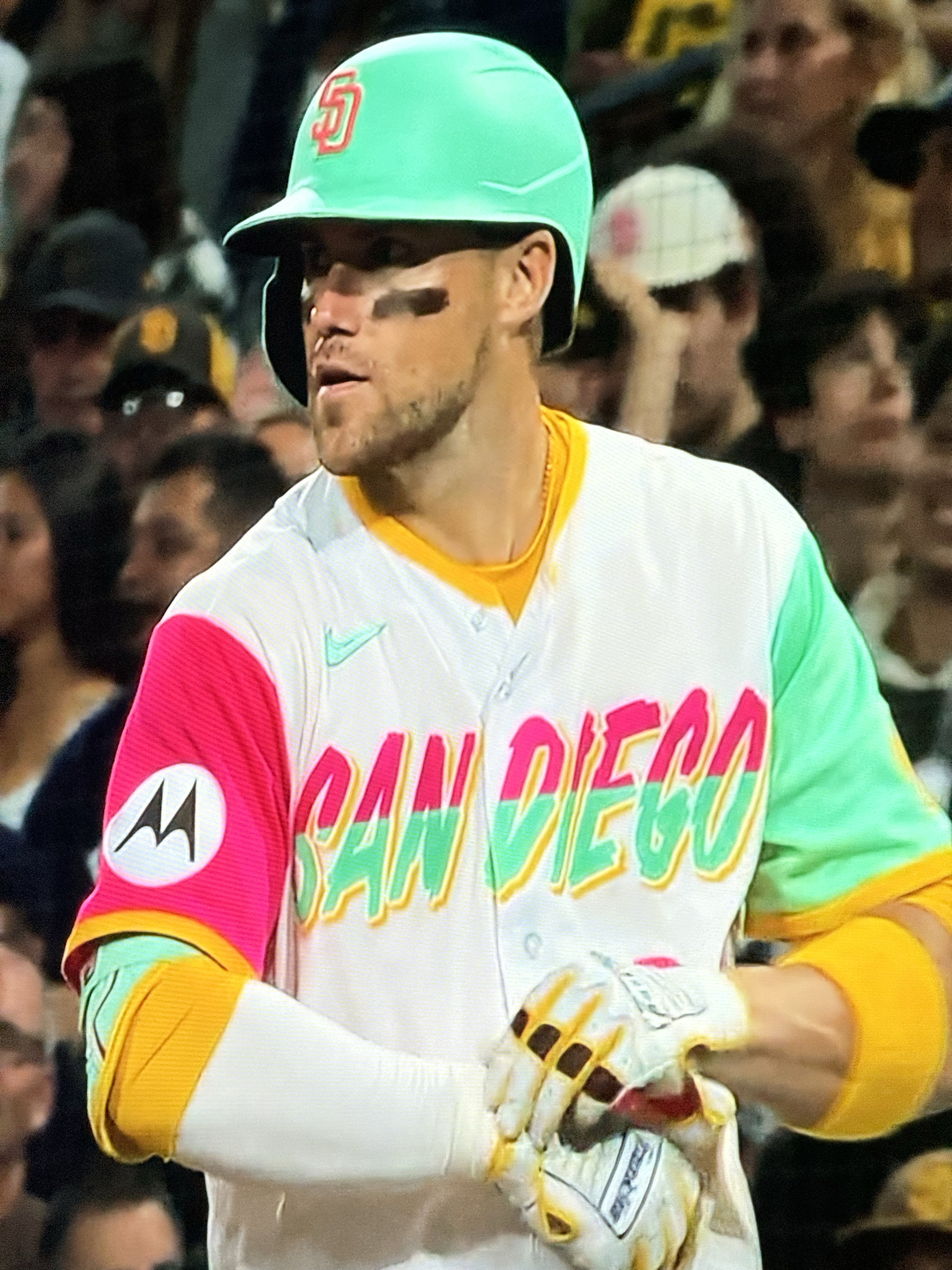 San Diego Padres uniform that is a unique shade of teal and fuchsia (I’m not kidding)