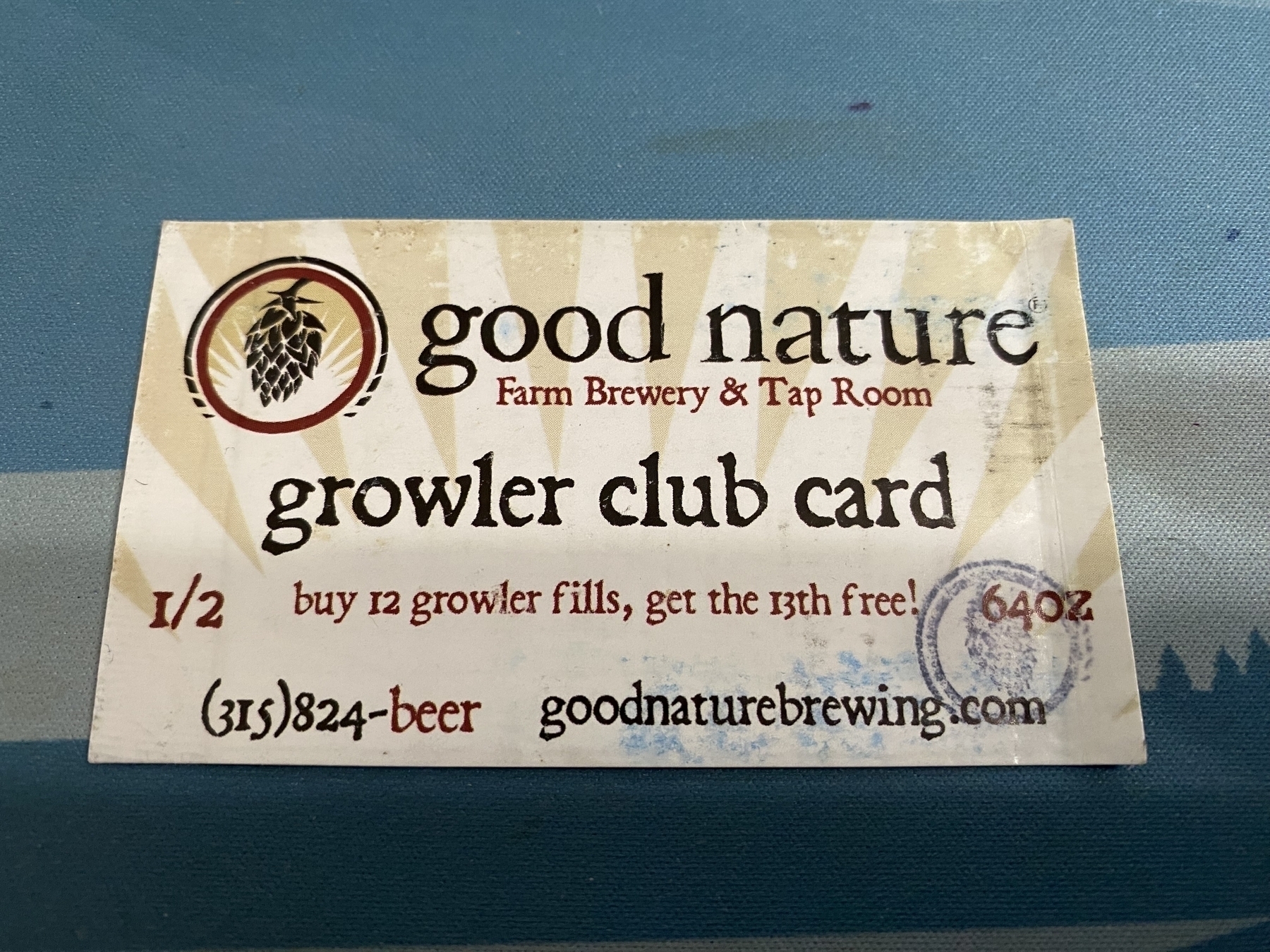 A (beer) growler club card for Good Nature Brewing.