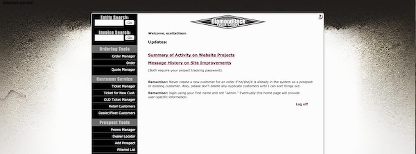 A screenshot of the homepage of the custom-made Intranet the folks at DiamondBack Truck Covers used from 2005 through 2013.