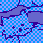 Mac system 7 tiled wallpaper. It's a doodle of a blue cat on a purple background