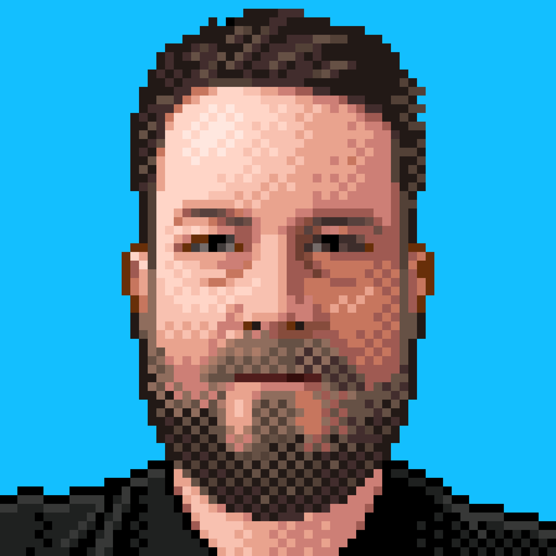 A pixel art portrait of me on a blue background