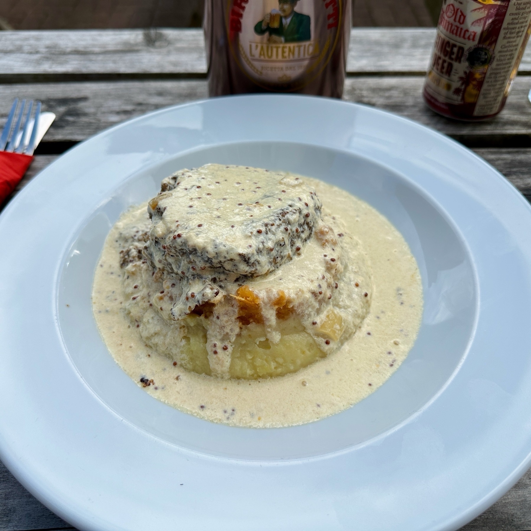 Haggis, Neeps and Tatties with a whisky-cream sauce