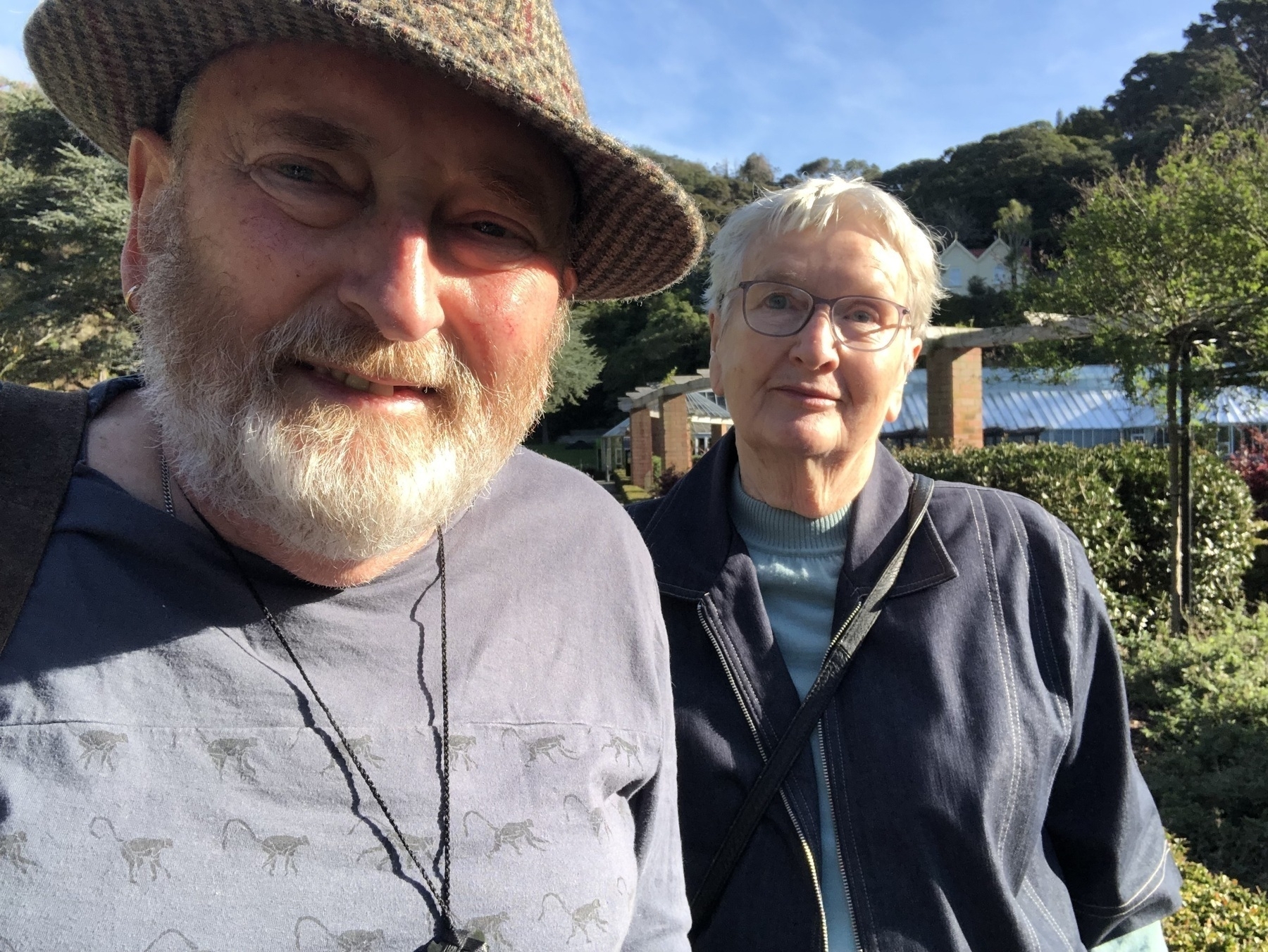 Iain and Constance (mother-in-law) by the rose garden