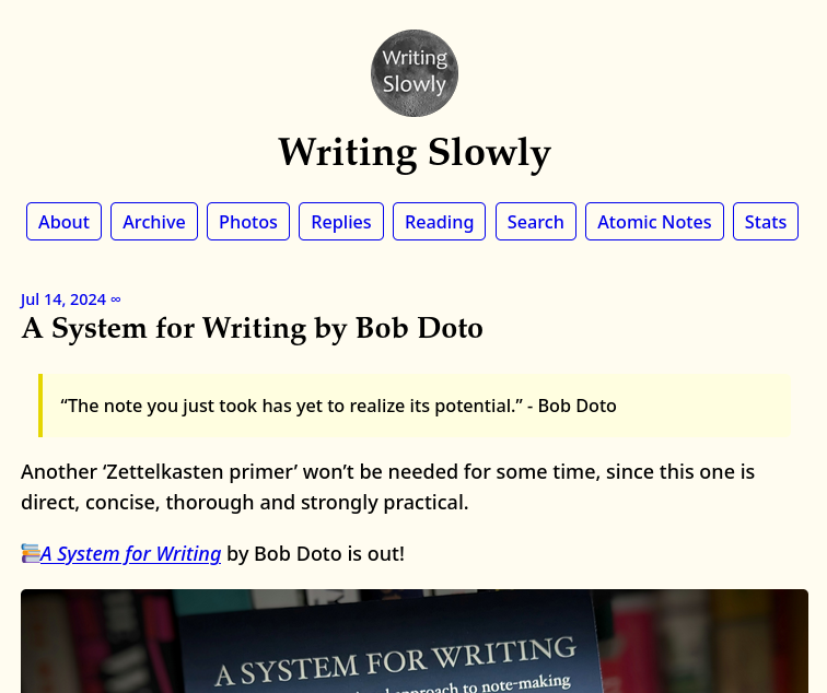 Screenshot of Writing Slowly website.