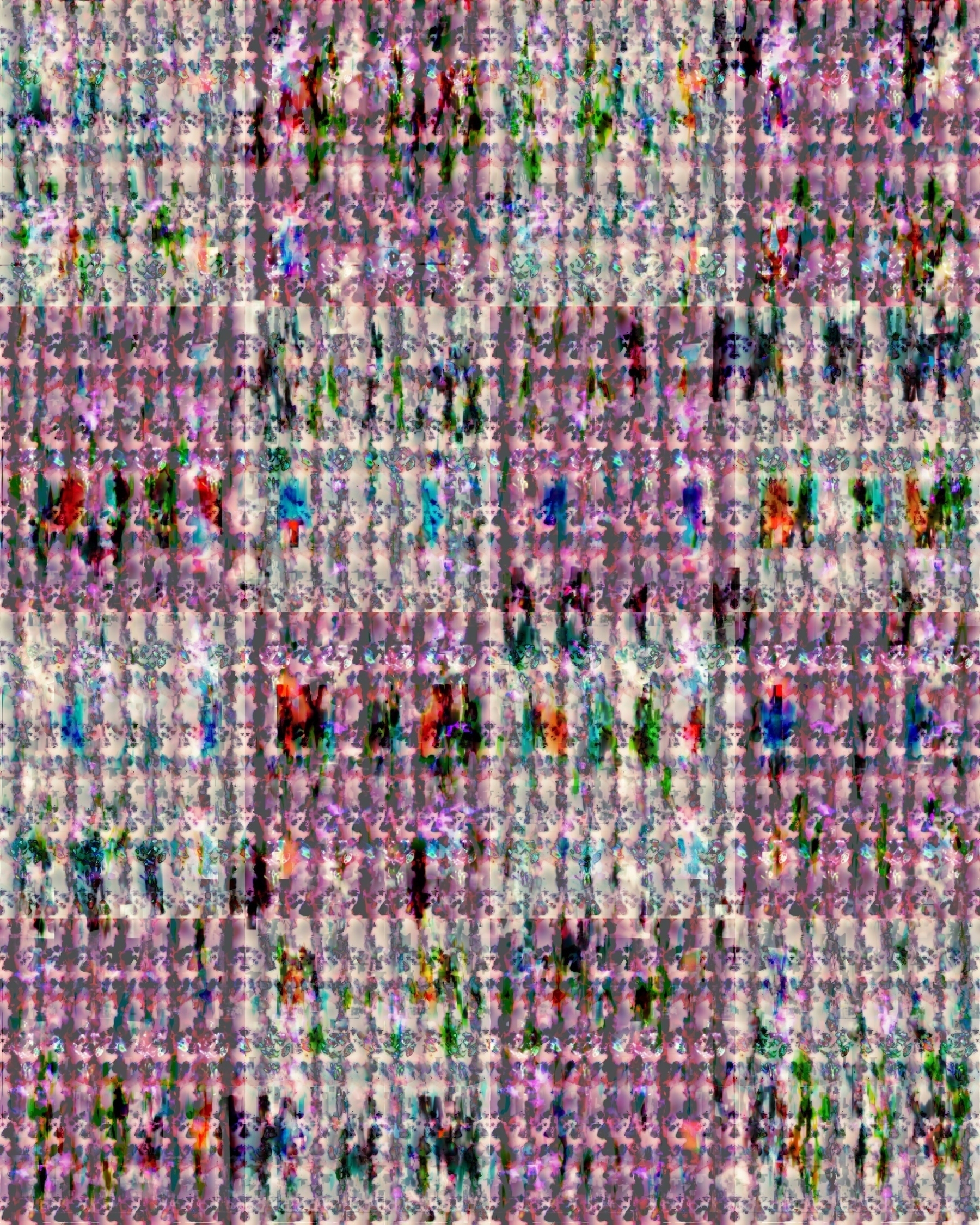 Auto-generated description: A complex mosaic composed of numerous small, colorful squares arranged in a grid pattern.