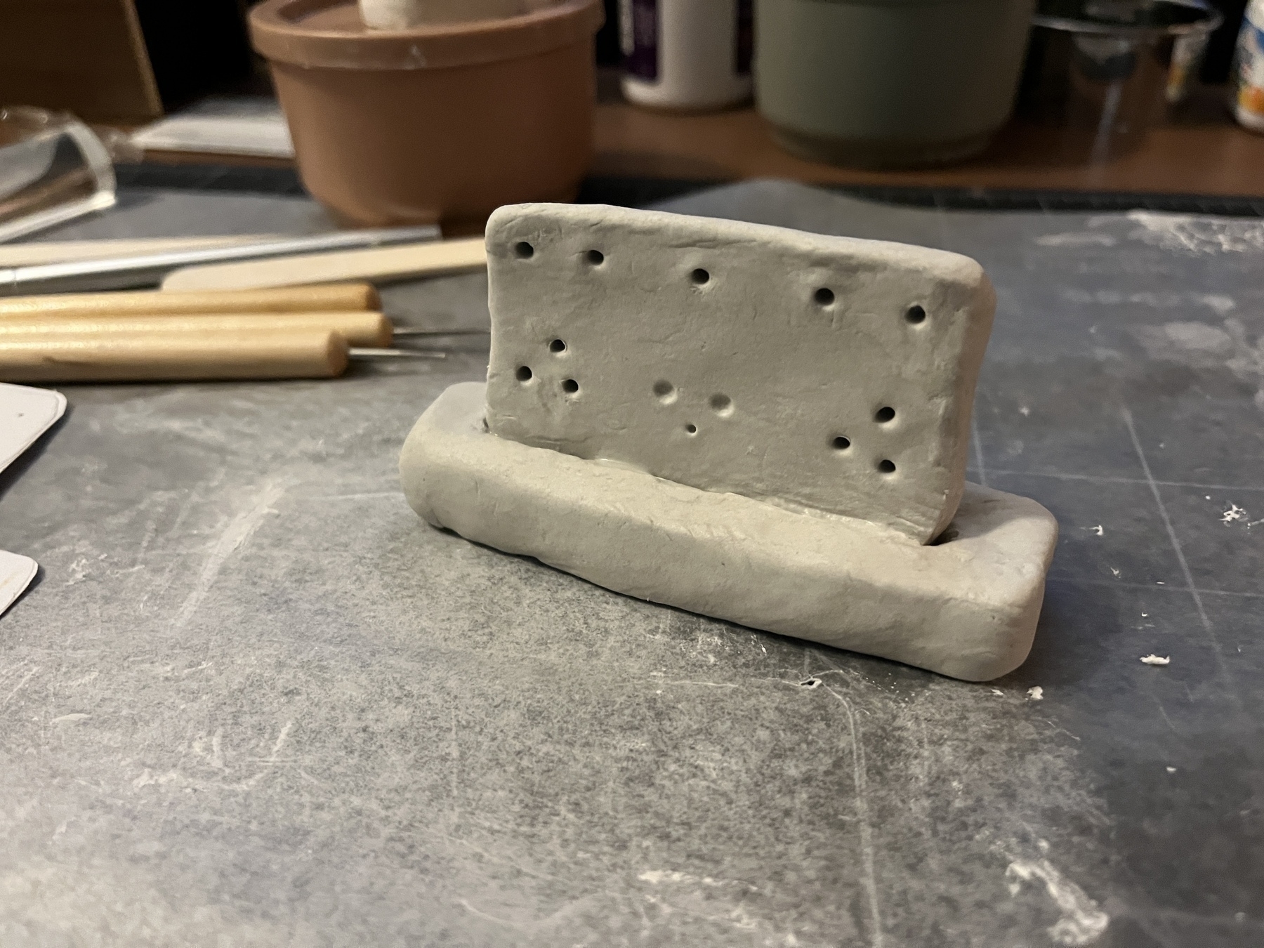 toast earring holder in its pre-drying stage