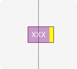 “XXX” label with a yellow box positioned to the right. The “XXX” is horizontally centered in the container, and the yellow box is positioned to the side of it