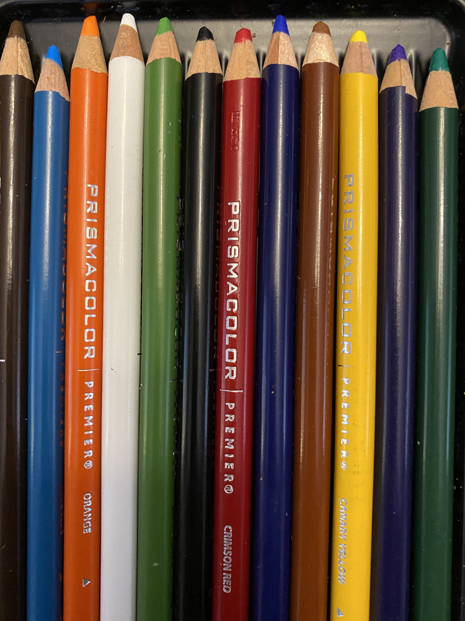 Close up of colored pencils in various shades.