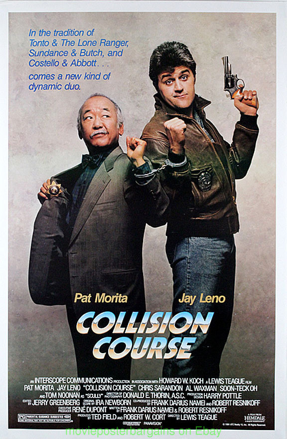 A poster of the peculiar Pat Morita and Jay Leno film, Collision Course