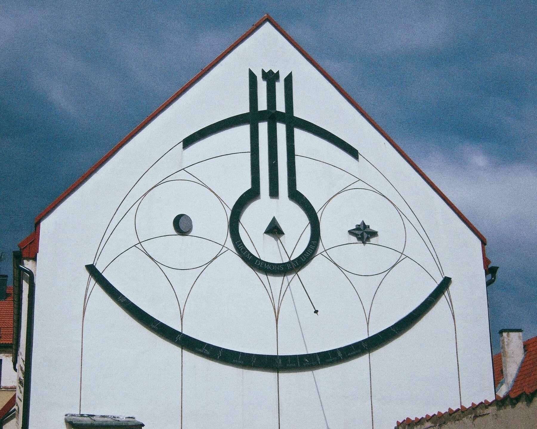 A large clock shaped to look like a face in Kaunus, Lithuania.