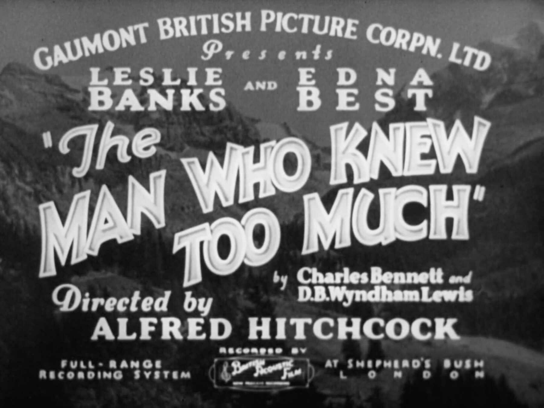 The title card for the Alfred Hitchcock film, The Man Who Knew Too Much.