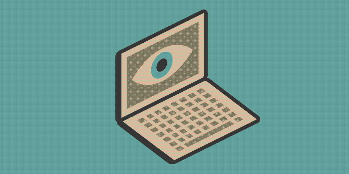 a drawing of a laptop whose screen displays an eye