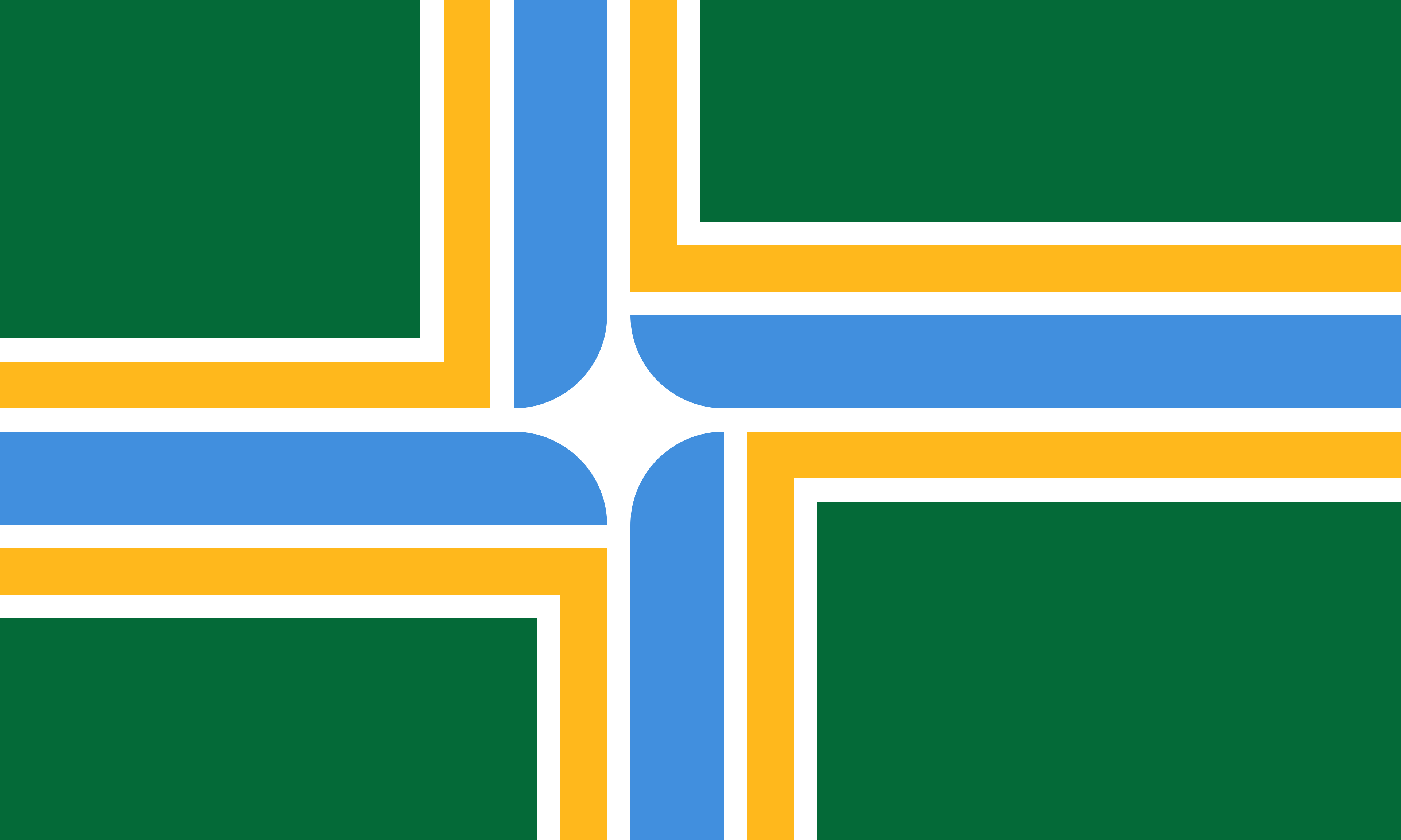 The city of Portland’s flag, feature a cross of blue/yellow/white on a green field.