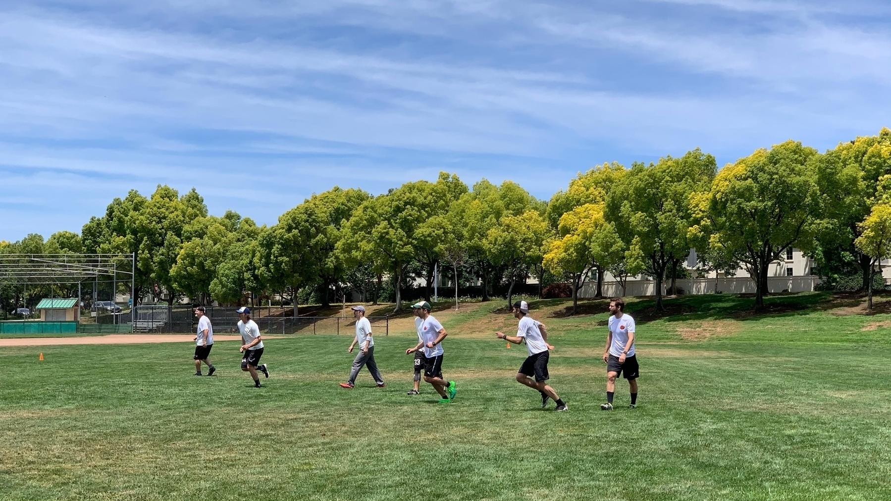 seven players on an ultimate field, first steps after the pull