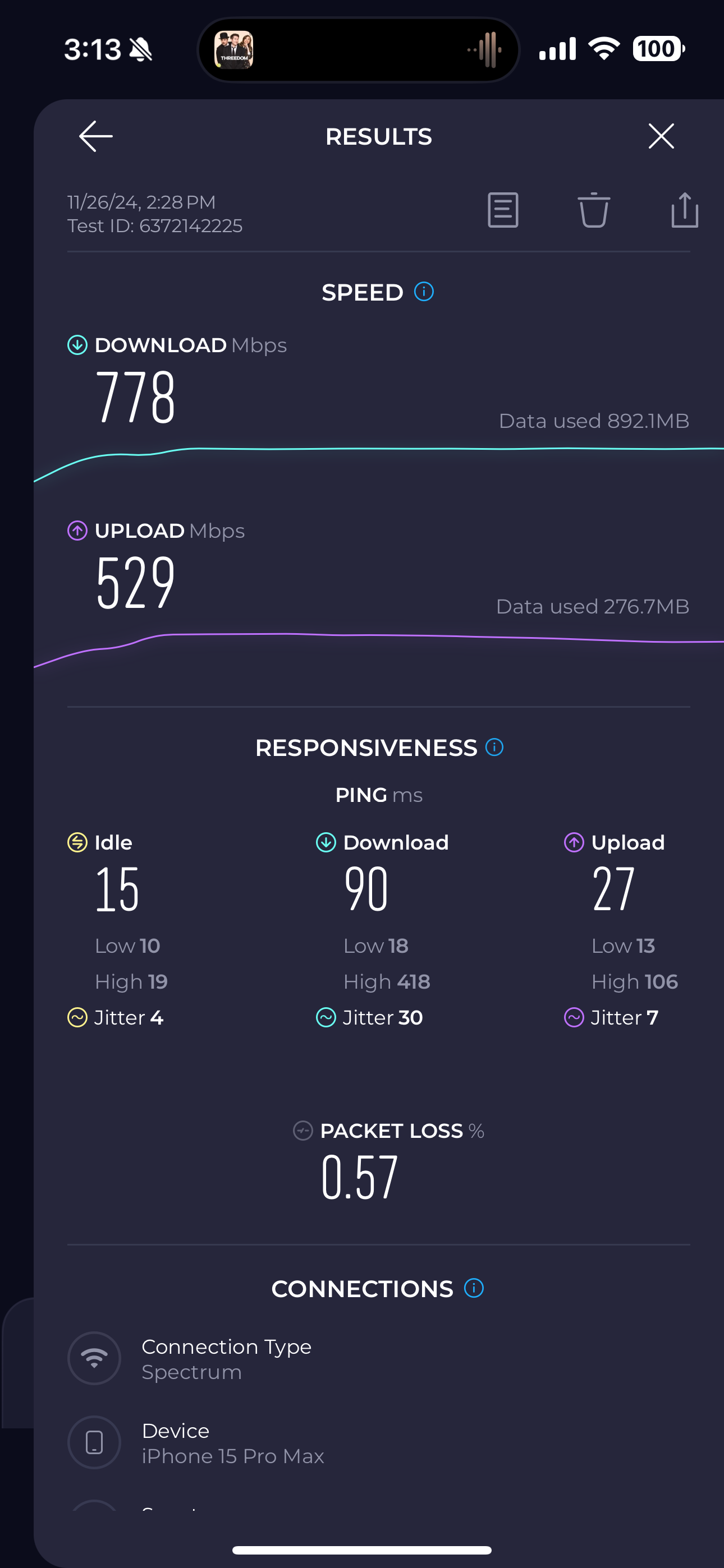 Screenshot of speed test results showing 529 Mbps. 