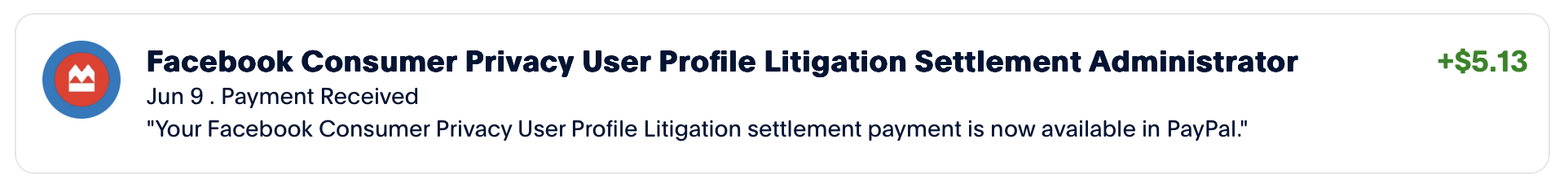facebook privacy settlement payment of $5.13
