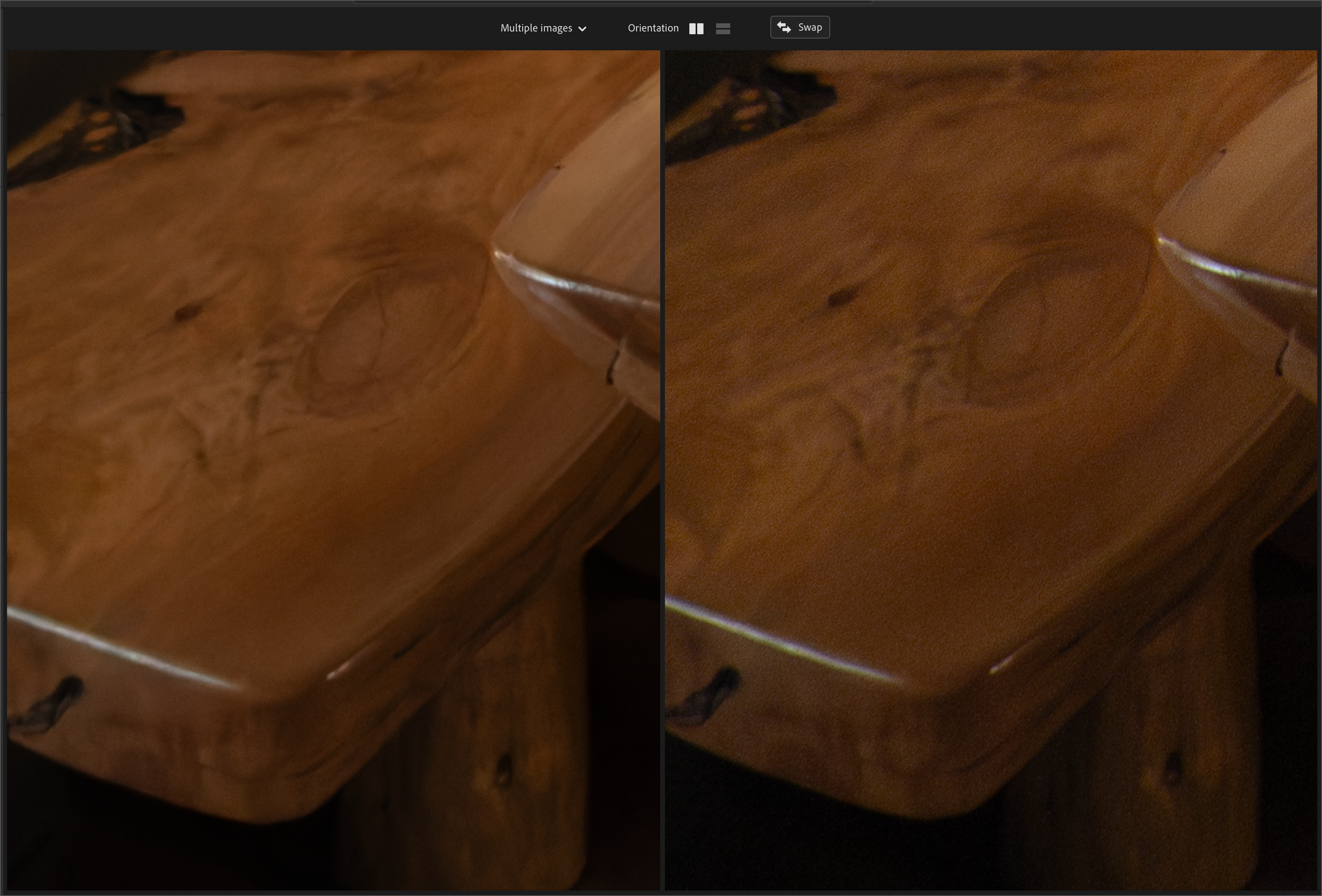 Auto-generated description: A close-up view of a wooden table showcases its smooth surface and natural grain patterns.
