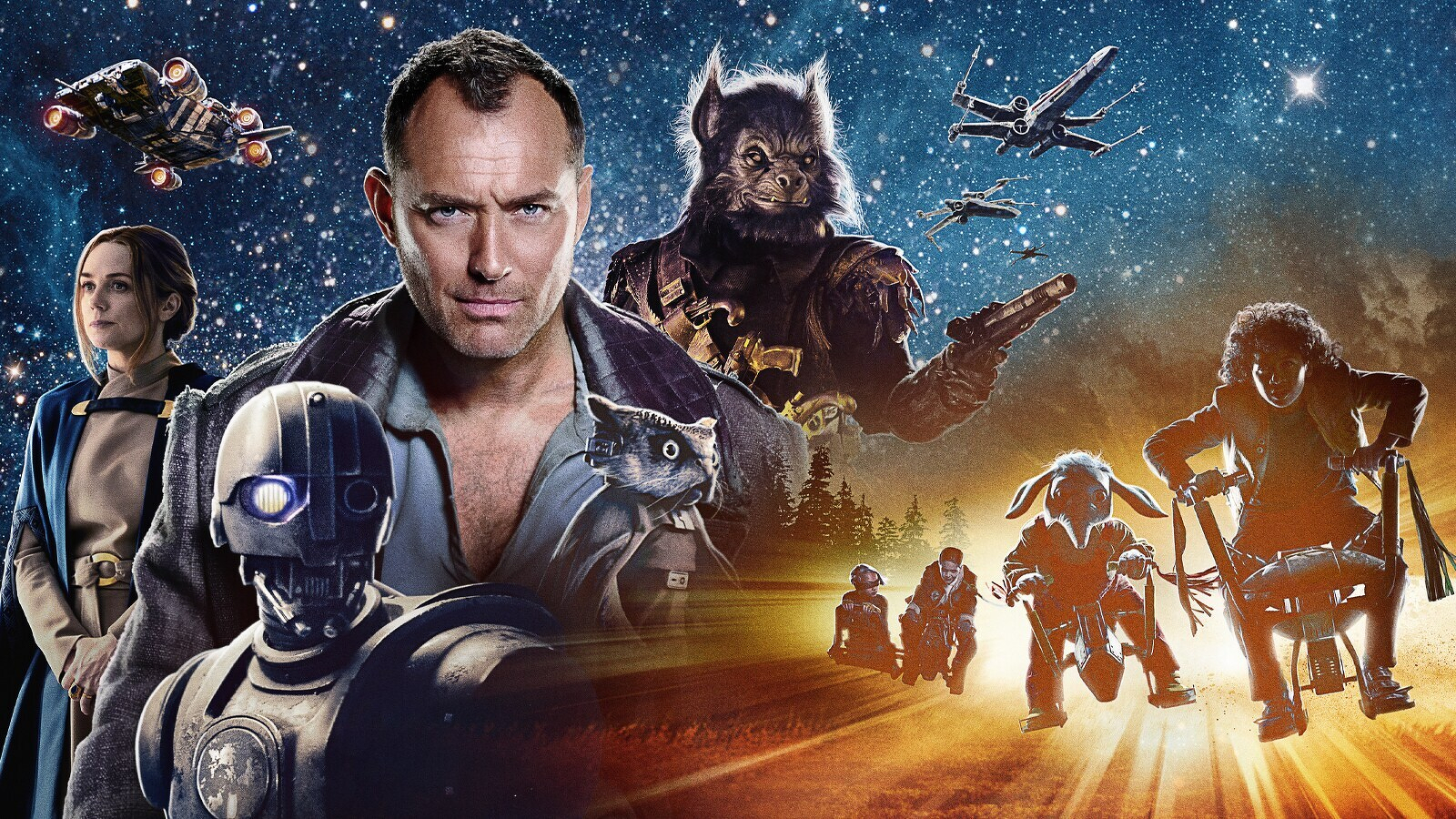 A collage depicts sci-fi characters, spacecraft, and a starry sky, creating an adventurous and futuristic scene.