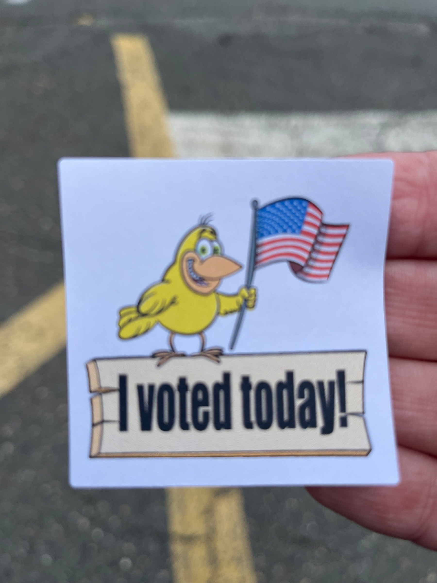 A sticker that says “I voted today”.