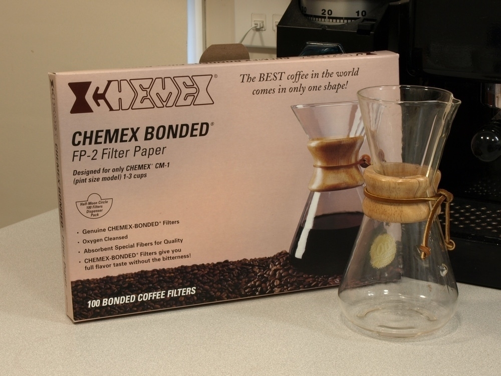 Box of Chemex filters and glassware