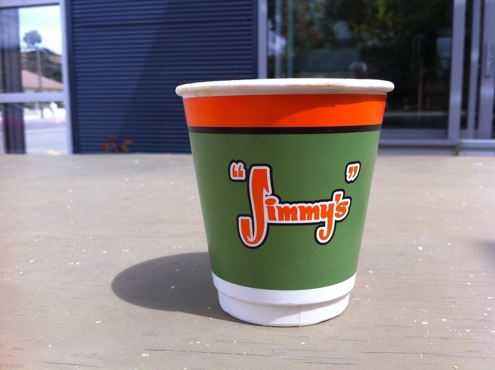 Jimmy's Pies coffee cup; January 2012
