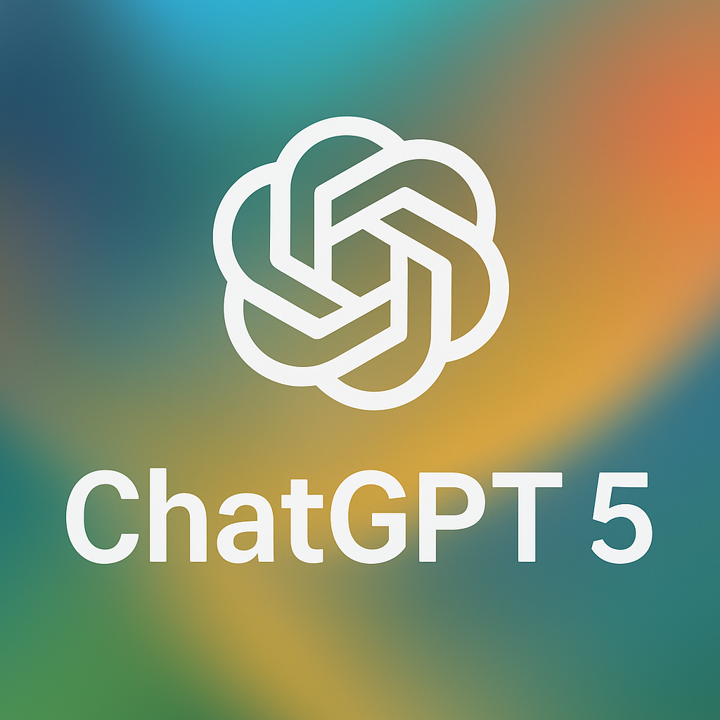 Auto-generated description: ChatGPT 5 logo is displayed on a blurred colorful background.