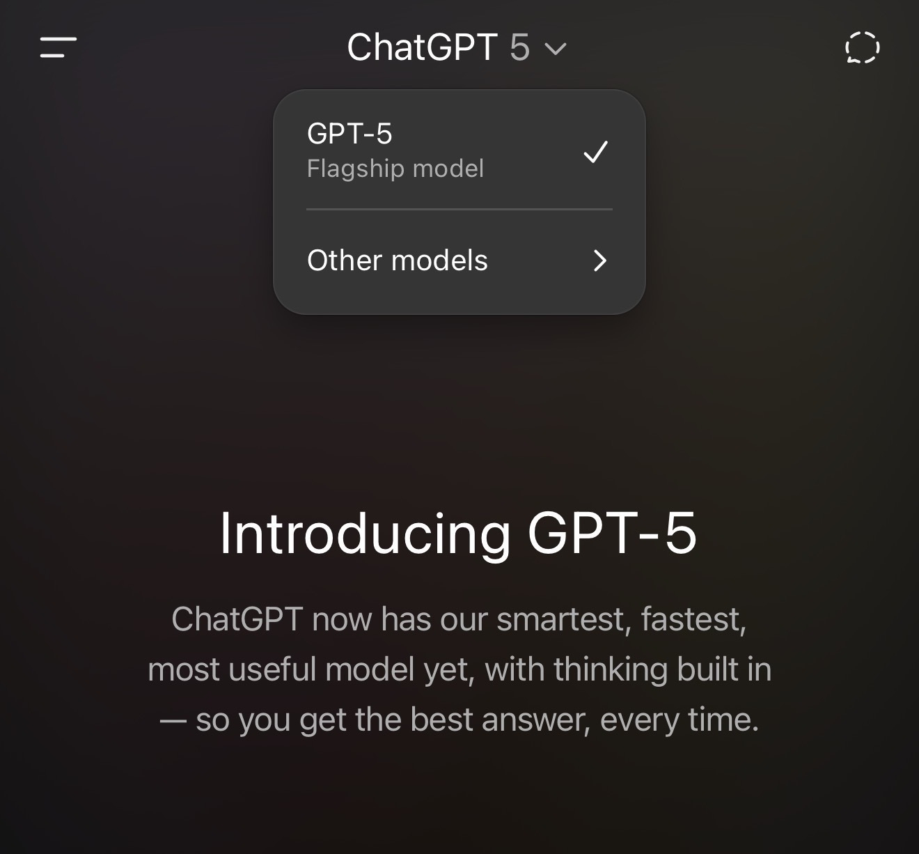 Auto-generated description: A user interface screen introduces GPT-5 as the flagship model, highlighting its advanced capabilities.