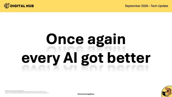 Auto-generated description: A tech update from Digital Hub in September 2026 highlights that every AI has improved once again.