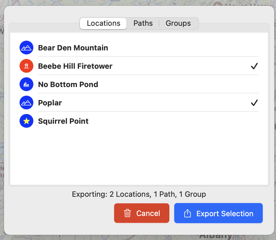 Export select dialog