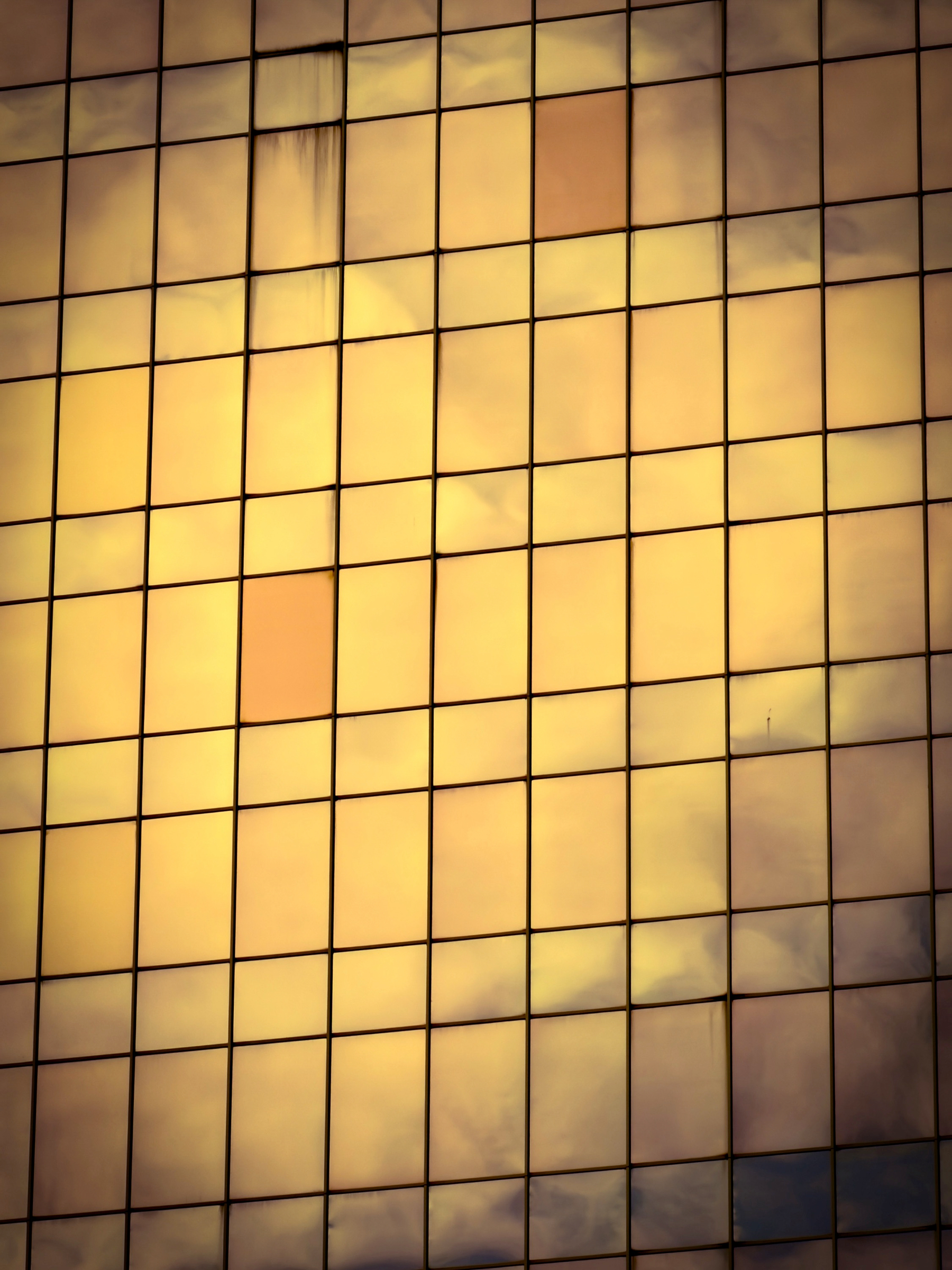 Auto-generated description: A grid of rectangular golden tiles creates a reflective pattern.