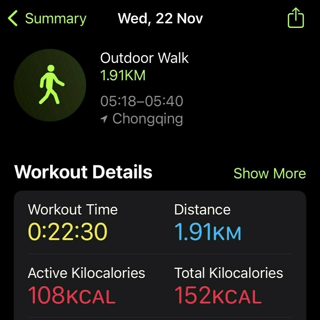 screenshot of morning walk record from Apple Fitness