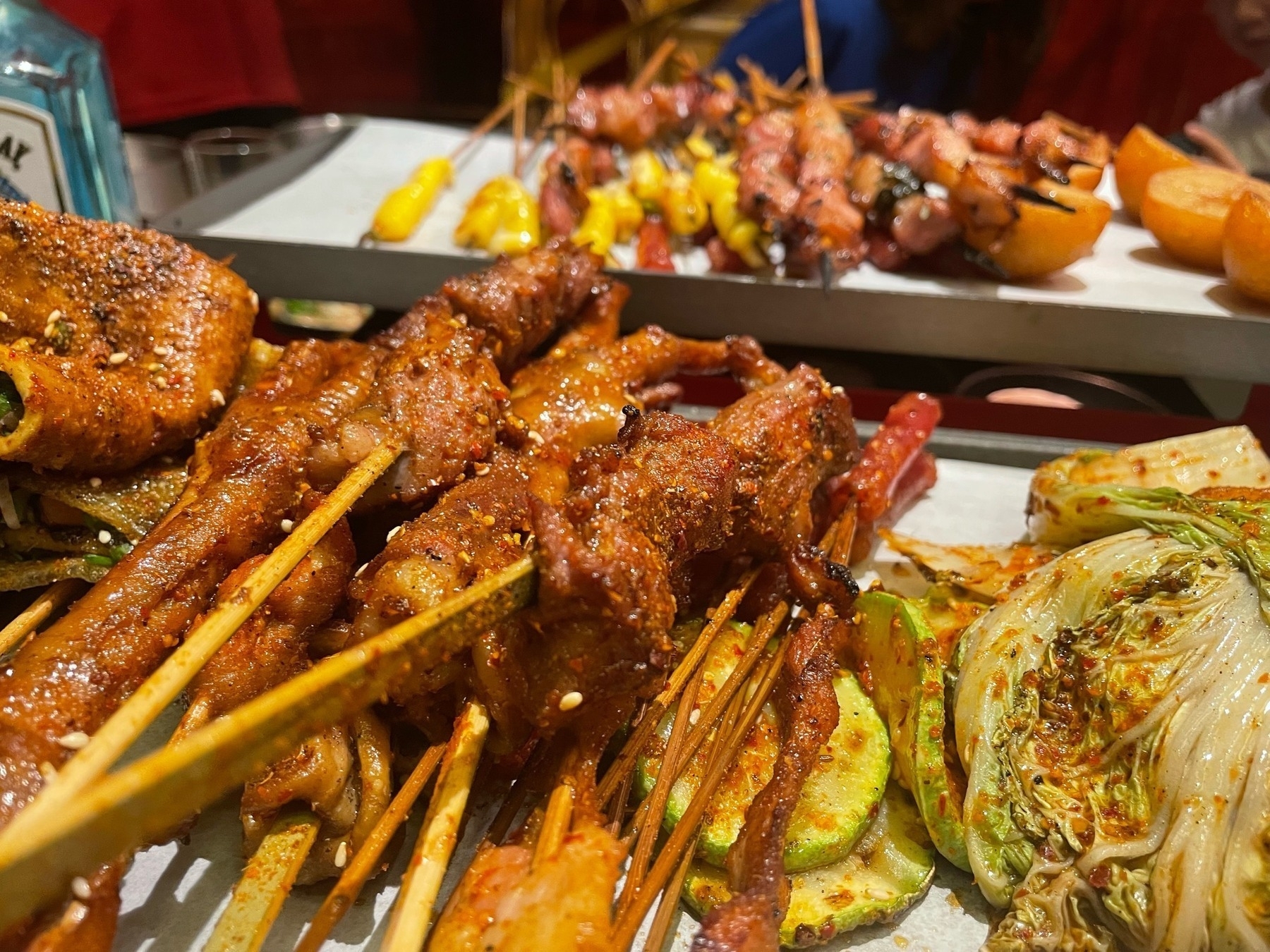 Meat and vegetables on sticks for Chinese barbecue 