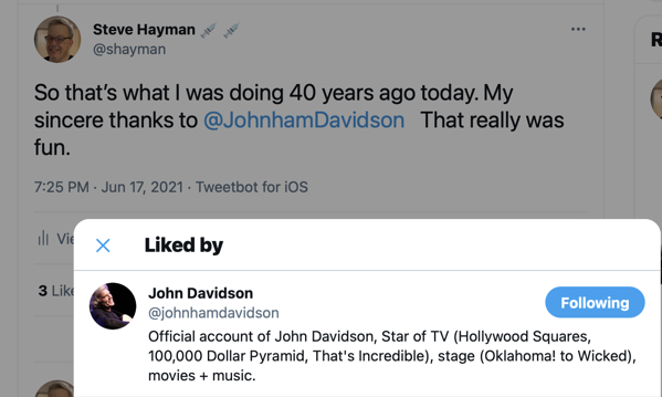 John Davidson Liked My Tweet