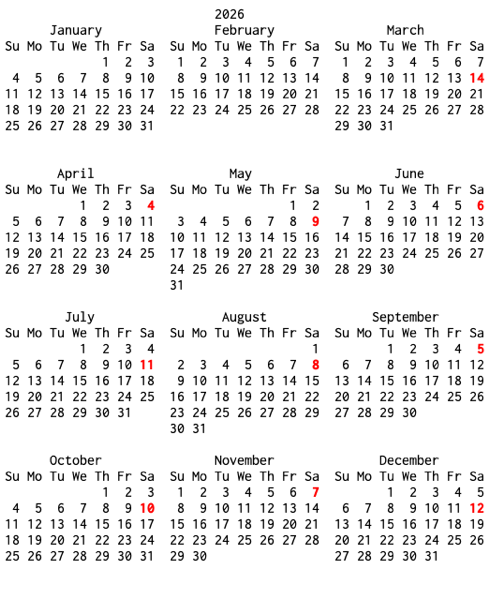 2026 Calendar