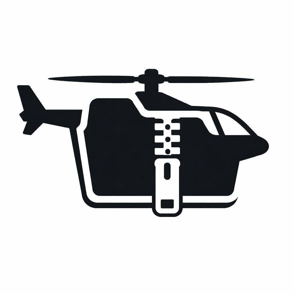App icon that looks like a folder that looks like a helicopter gunship that has a zipper.