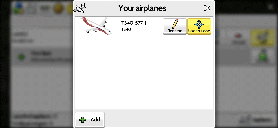 A list of planes, with one plane.