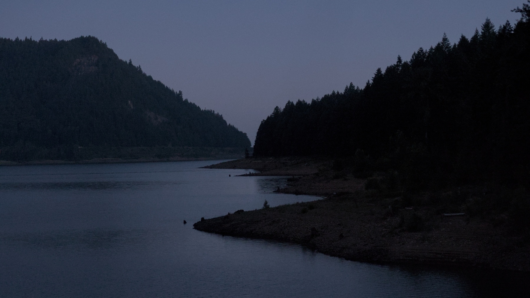 lake and hills at dawn