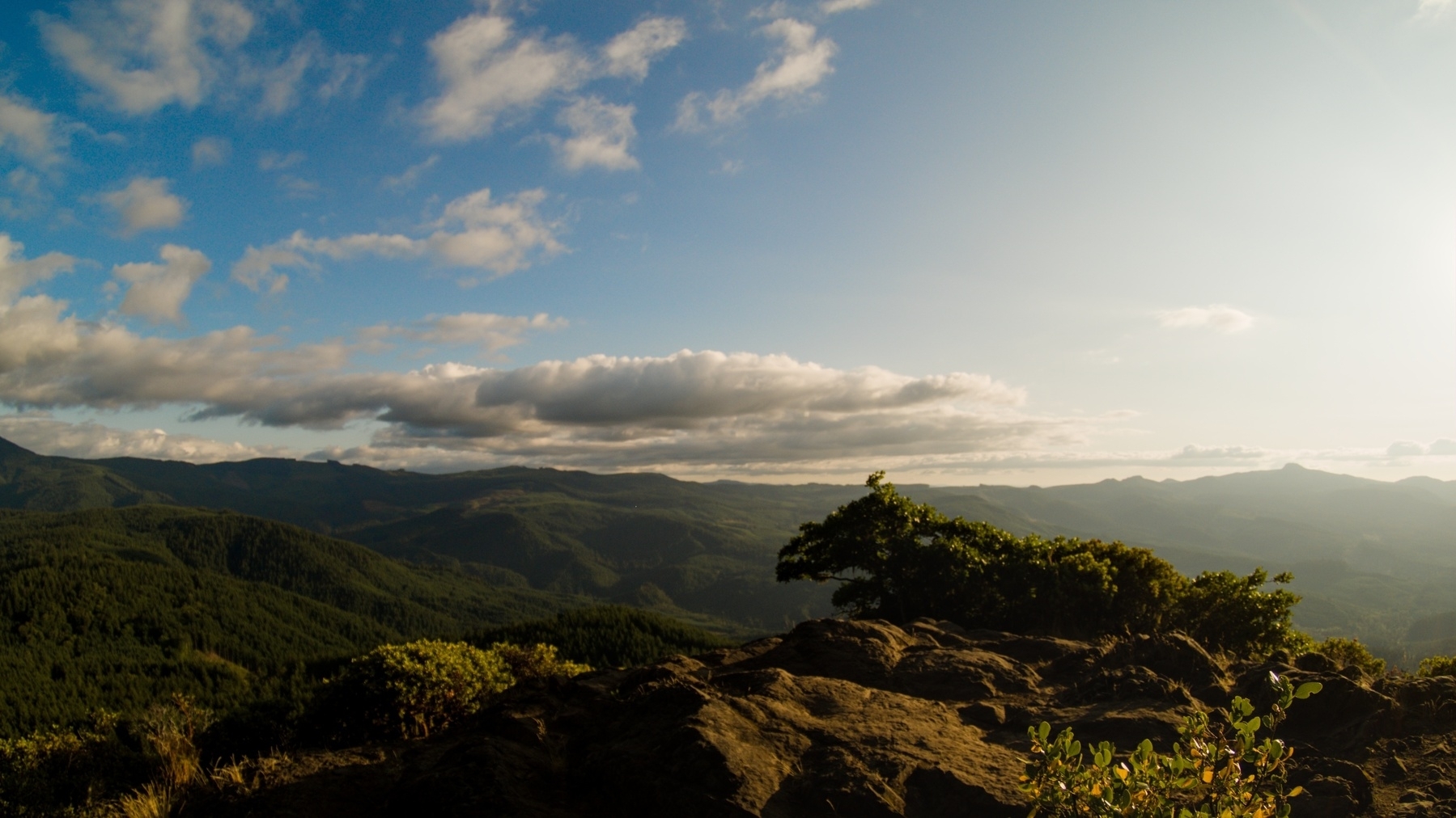 mountain view towards the setting sun