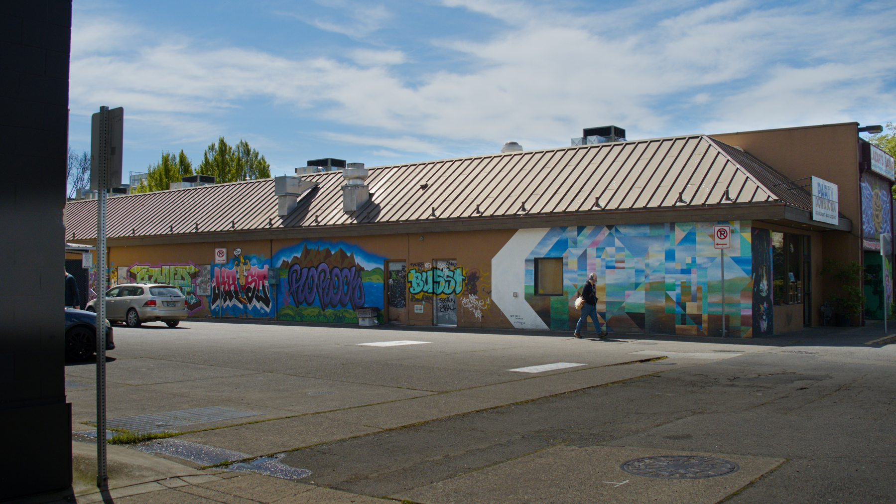 Graffiti-covered building wall